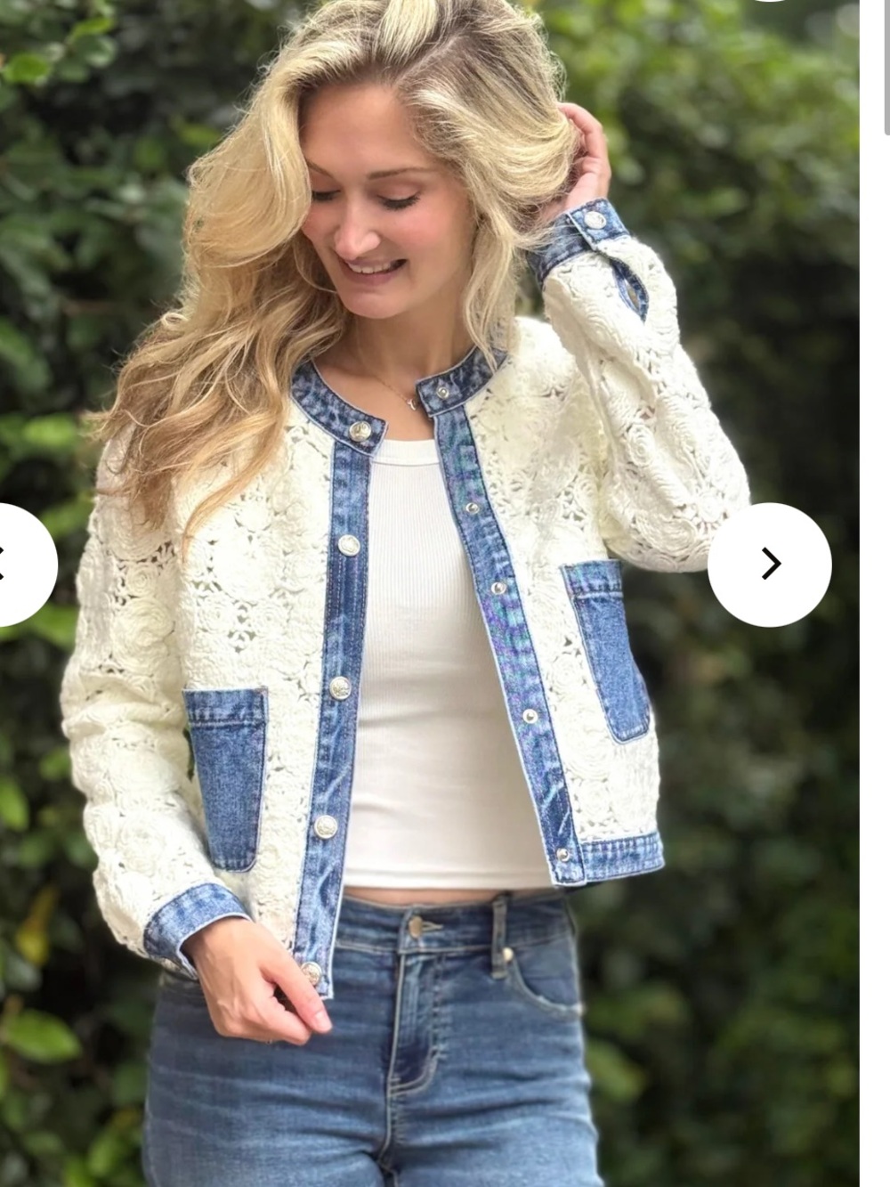 Bluehaven Mixed-Media Cream Crochet & Denim Jacket - Picture 1 of 6